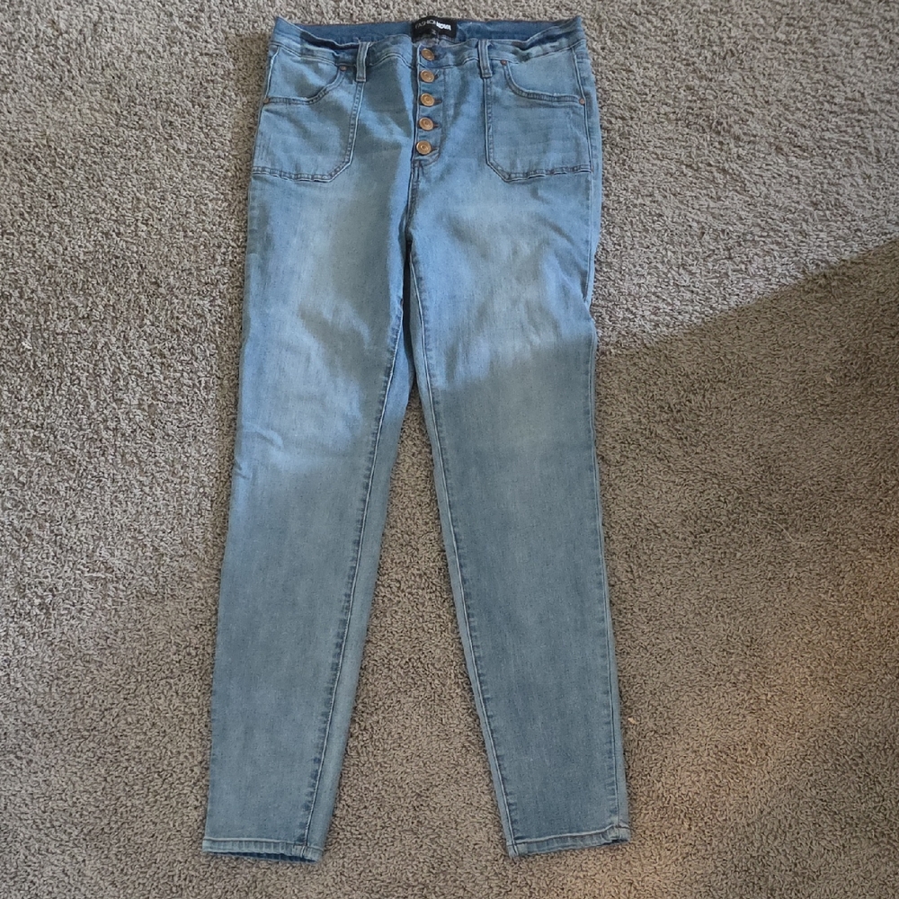 Fashion Nova Light Blue Skinny Button-Fly Jeans